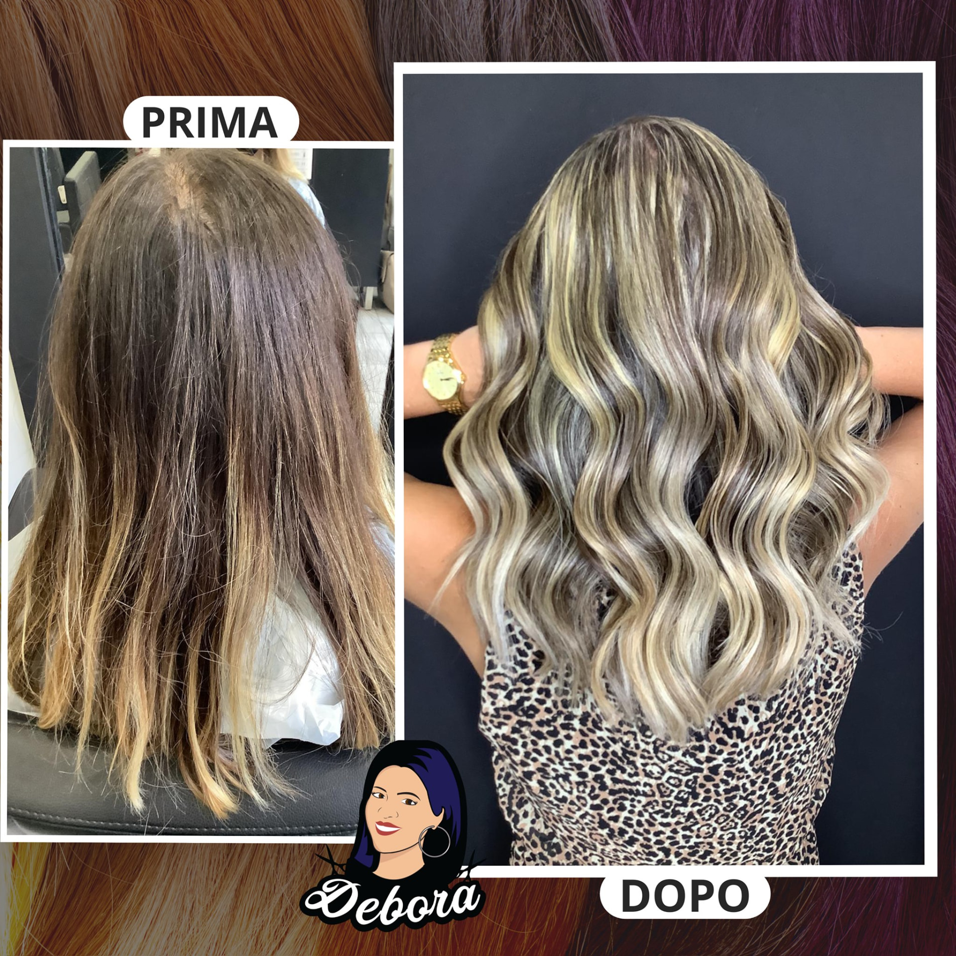 Prima e dopo: da base scura a biondo con schiariture e onde