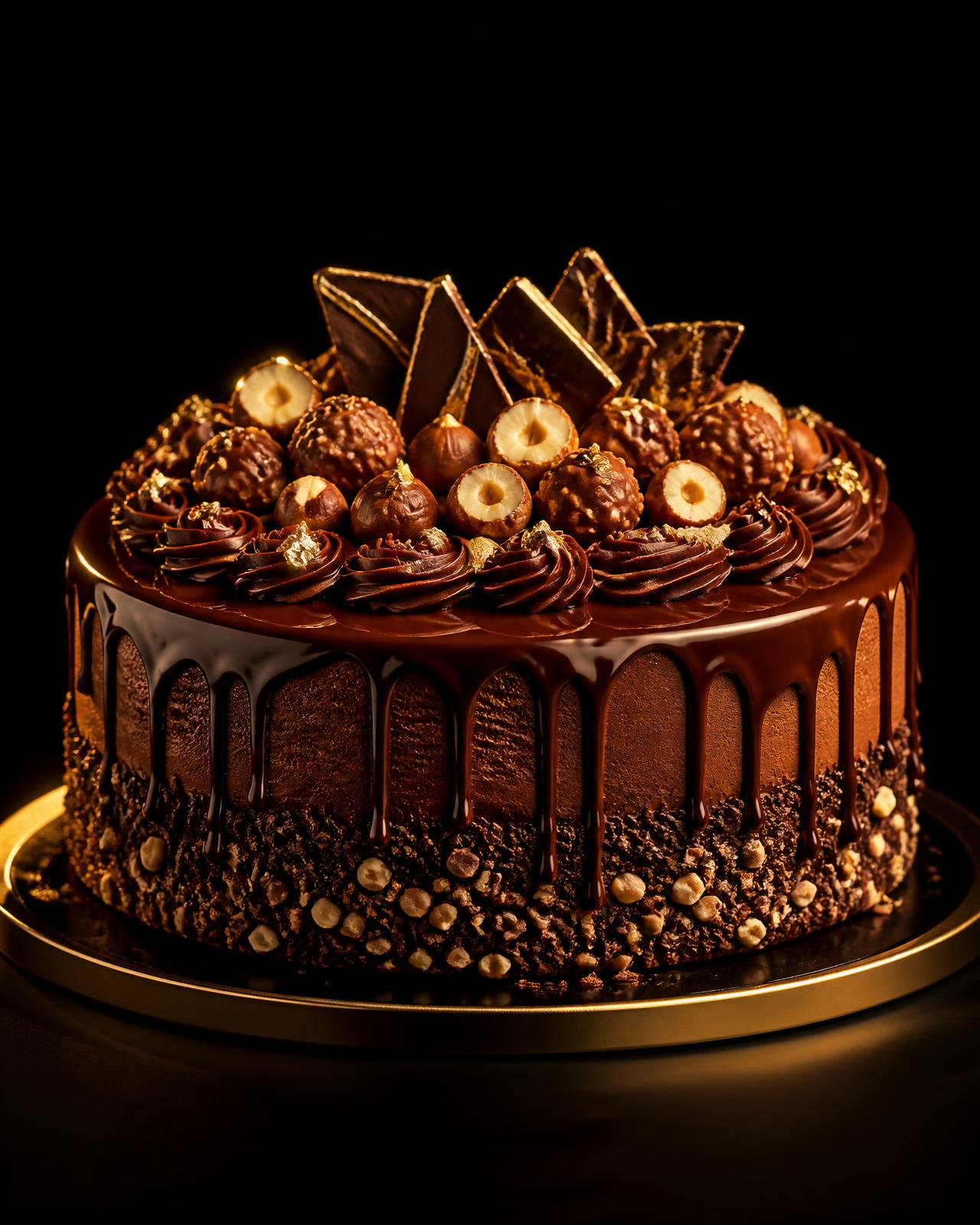 Torta al cioccolato e nocciola completa